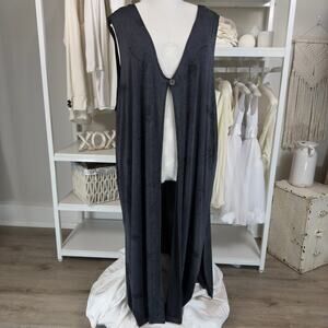 Women's Black Floral Sleeveless Tunic Cover Up Vest Overlay #3308